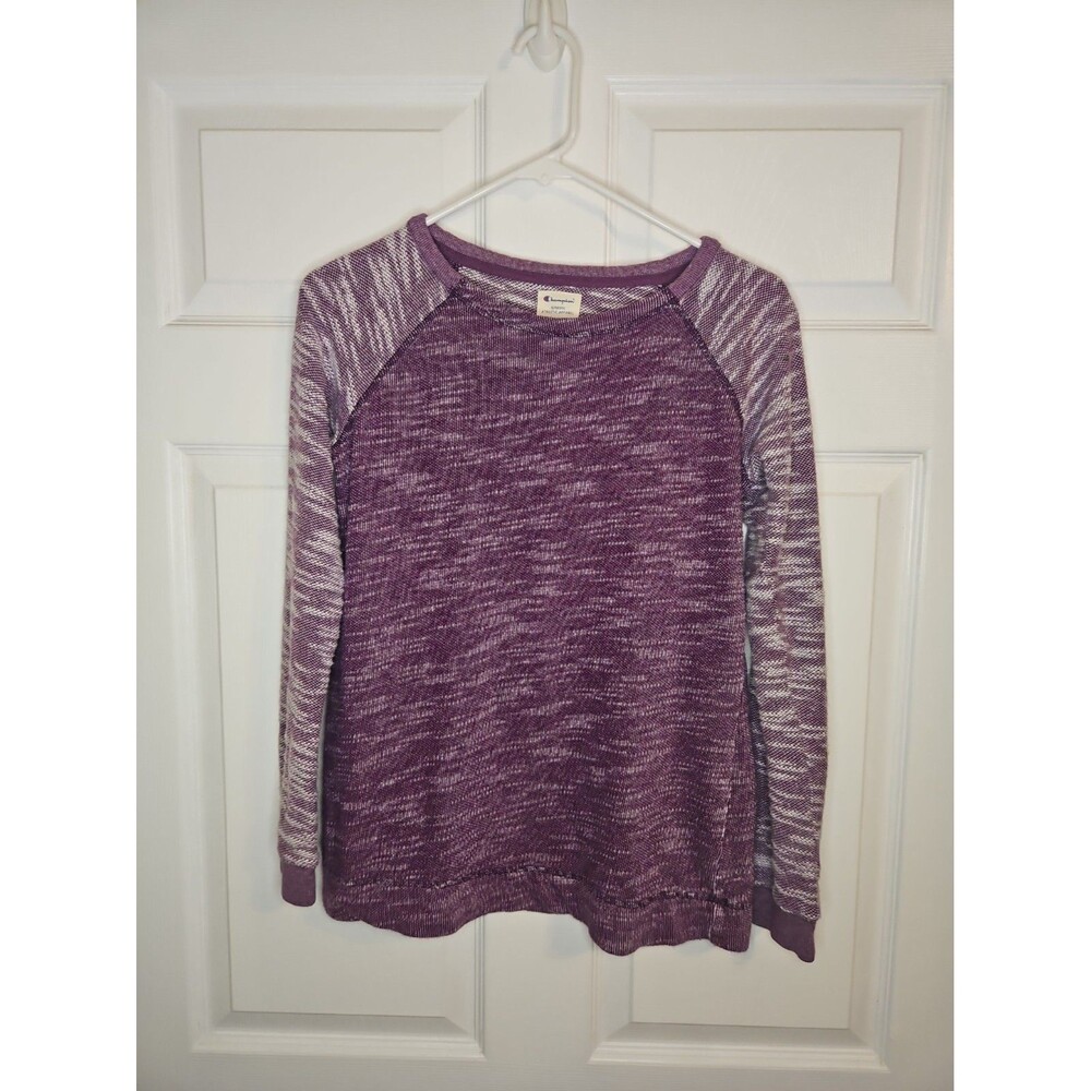CHAMPION Pullover Sweater Marled Purple Scoop Neck Raglan Womens Size S Small